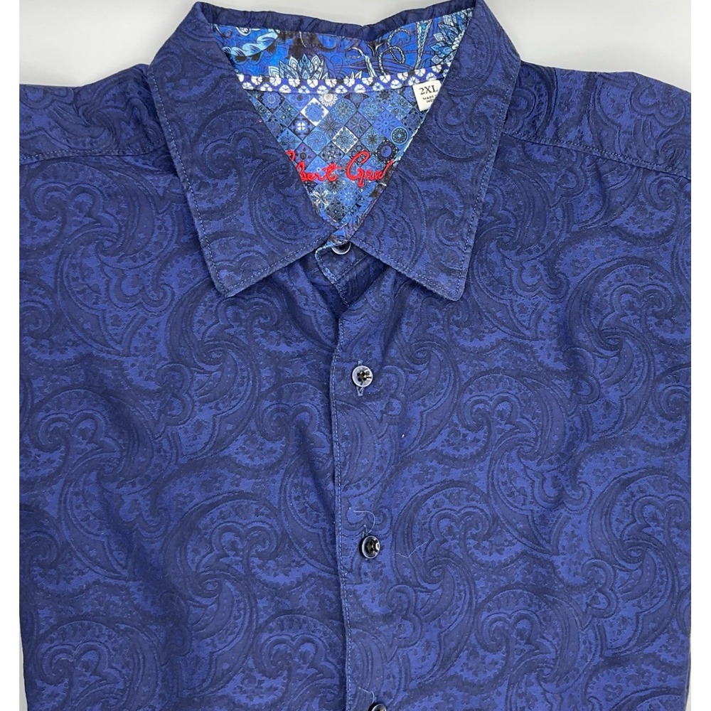 Robert Graham Mens 2XL Royal Blue Tonal Paisley Jacquard Short Sleeve Shirt XXL
